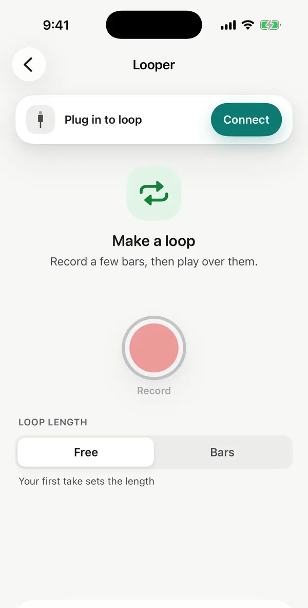 The Looper: Make a loop, a record button, and a Free or Bars loop length.